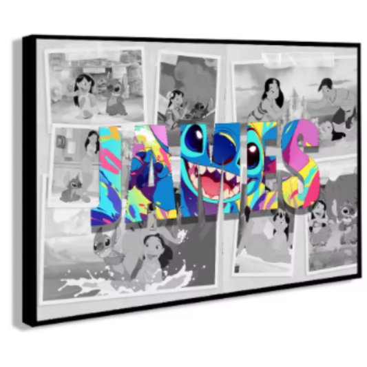Cuadro decorativo Lilo & Stitch “Ohana Azul” personalizada con tu nombre