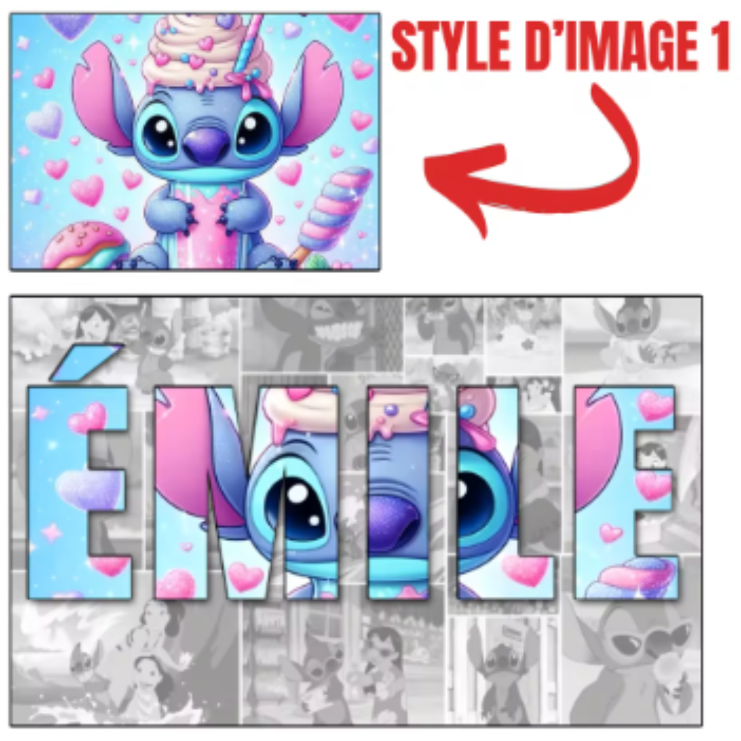 Cuadro decorativo Lilo & Stitch “Ohana Azul” personalizada con tu nombre