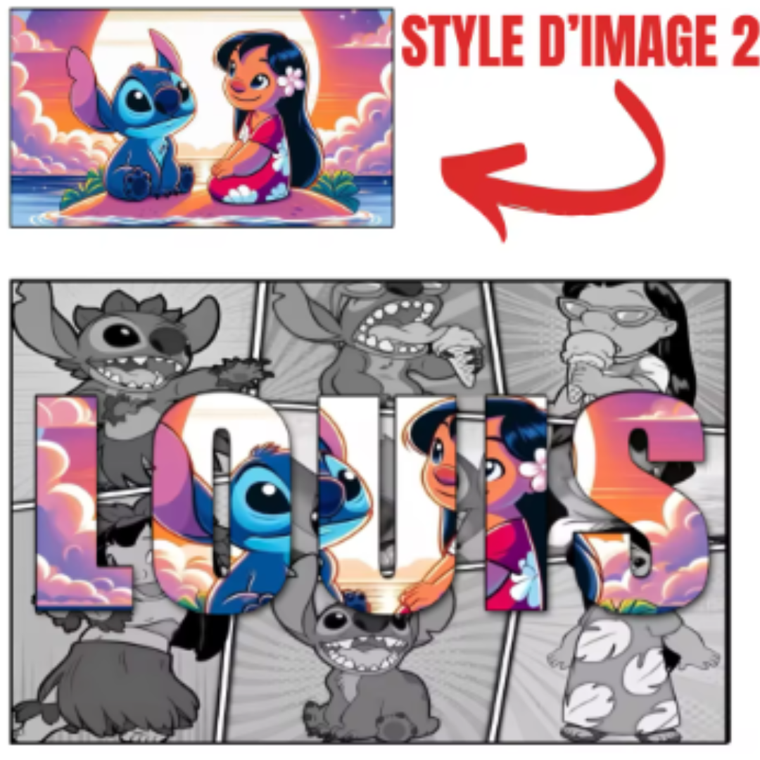 Cuadro decorativo Lilo & Stitch “Ohana Azul” personalizada con tu nombre